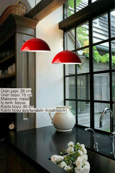 Lipeo Kırmızı Avize Tekli Sarkıt Salon Mutfak Kuaför Cafe Lamba Dekoratif Aydınlatma Pastane - Kırmızı - 10