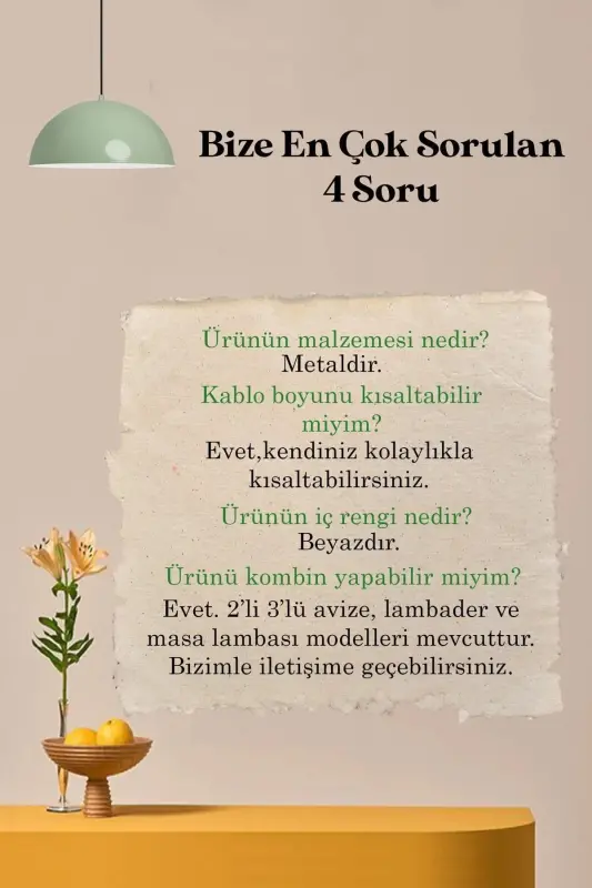 Lipeo Mint Yeşili Avize Tekli Sarkıt Salon Mutfak Kuaför Cafe Lamba Dekoratif Aydınlatma Kreş-Mint Yeşili - 4