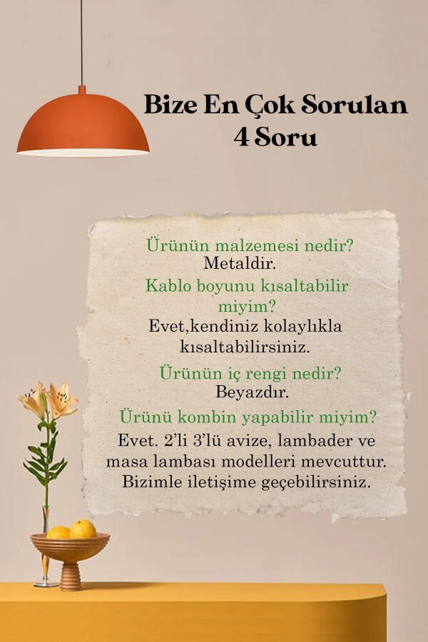 Lipeo Turuncu Avize Tekli Sarkıt Salon Mutfak Kuaför Cafe Lamba Dekoratif Aydınlatma Pastane - Turuncu - 3