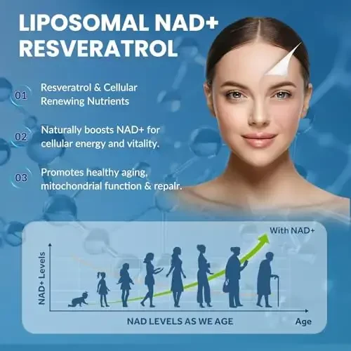 Liposomal NAD qo'shimchasi - 1000mg, ayollar va erkaklar uchun NAD Resveratrol qo'shimchasi Nikotinamid Ribosid, Resveratrol, PQQ & TMG bilan, NAD Plus NAD+ darajasini oshiradi, qarishga qarshi va miya uchun, 60 kapsula - 3
