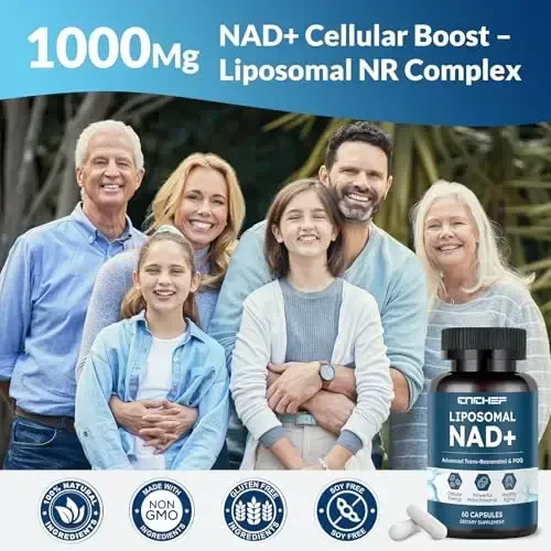 Liposomal NAD qo'shimchasi - 1000mg, ayollar va erkaklar uchun NAD Resveratrol qo'shimchasi Nikotinamid Ribosid, Resveratrol, PQQ & TMG bilan, NAD Plus NAD+ darajasini oshiradi, qarishga qarshi va miya uchun, 60 kapsula - 6