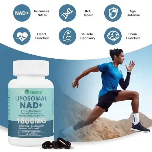 Liposomal NAD+ qo'shimchasi 1800 mg nikotinamid ribosid, trans resveratrol, trimetilglisin bilan, NMNni almashtiradi, NAD+ni oshiradi, qarishdan himoya, hujayra energiyasi, 60 ta yumshoq jel - 7