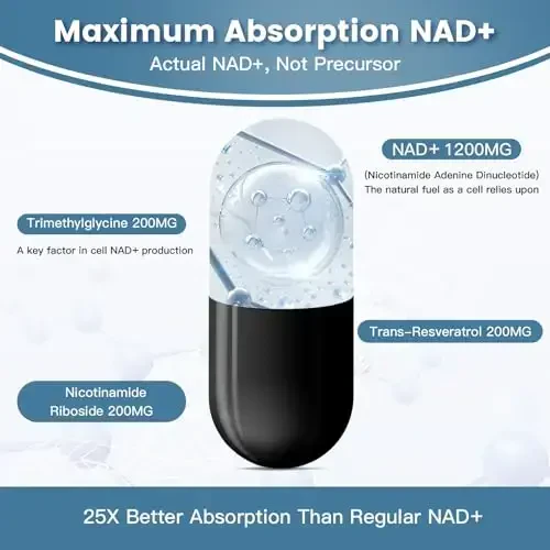 Liposomal NAD+ qo'shimchasi 1800 mg nikotinamid ribosid, trans resveratrol, trimetilglitsin bilan, NMN o'rnini bosadi, NAD+ ni kuchaytiradi, qarishdan himoya, hujayra energiyasi, 60 ta yumshoq jel kapsula - 3