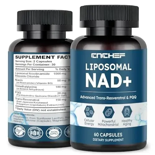 Liposomal NAD Supplement -1000mg, NAD Resveratrol Supplement for Women & Men with Nicotinamide Riboside, Resveratrol, PQQ & TMG, NAD Plus Boosts NAD+ Levels, Anti-Aging & Brain, 60 Capsules - 1