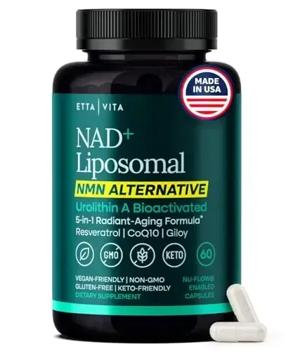 Liposomal NAD+ Supplement 500mg with Urolithin A, CoQ10, Resveratrol & Giloy (Made in USA), NAD Supplement for Cellular Energy, Cognitive, Anti-Aging & Detox Support - 3rd Party Tested Vegan, Non-GMO - 1