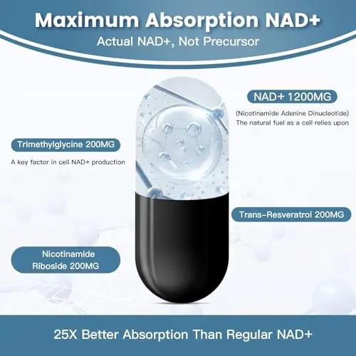 Liposomal NAD+ Supplement 1800 mg with Nicotinamide Riboside, Trans Resveratrol, Trimethylglycine, Replaces NMN, Boost NAD+, Aging Defense, Cellular Energy, 60 Softgels - 5
