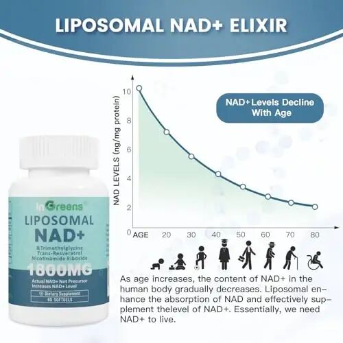 inGreens Liposomal NAD+ Supplement 1800 mg with Nicotinamide Riboside, Trans-Resveratrol & Trimethylglycine – NAD+ Nutrient Support Formula, High-Potency Liposomal, 60 Softgels - 2