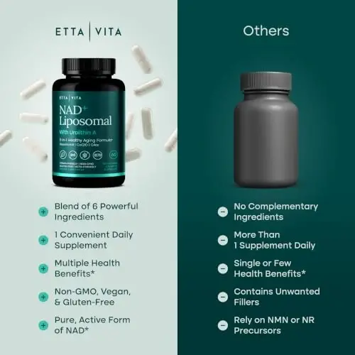 Liposomal NAD+ Supplement with Resveratrol, Urolithin A & CoQ10, 60 Capsule | NAD supplement, NMN alternative for energy, brain fog, healthy aging, digestion, detox, gut health, vegan, non-GMO, USA - 4