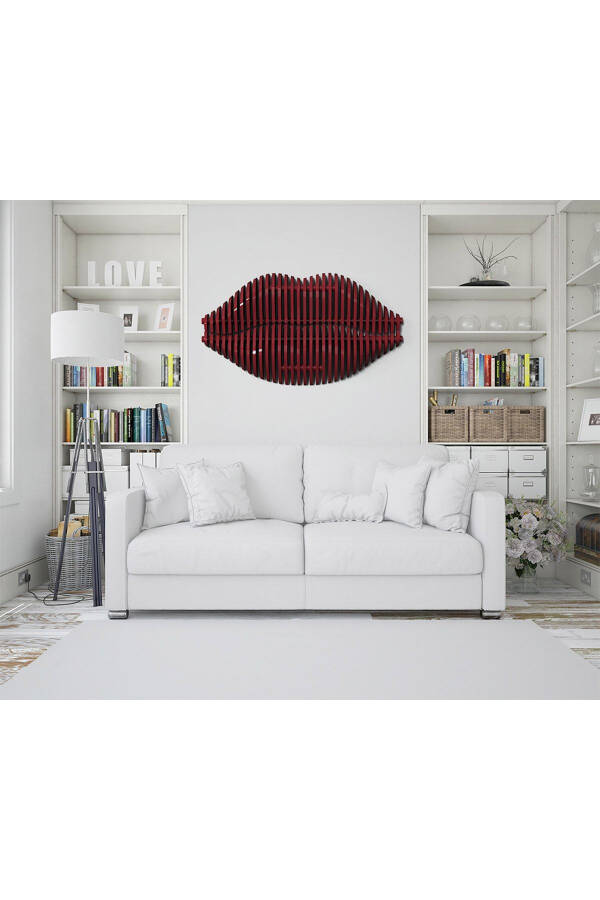 Lips-Burgundy Wooden Decorative Wall Product - 2