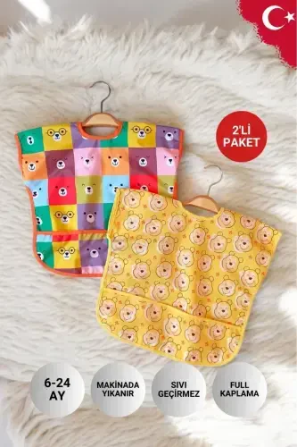 Liquid Proof Sleeveless 6-24 Months 2 Pack Activity & Feeding Bib (COLOUR-BEAR) - 1
