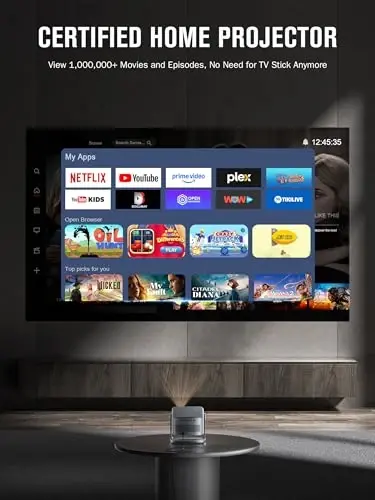 【2200ANSI & Officially-Licensed APP】Smart 4K Projector with WiFi and Bluetooth, VISSPL 3D Dolby Audio and Auto Focus Portable Outdoor Projector, Movie Home Theater Proyector with 360° Adjustable Stand - 5