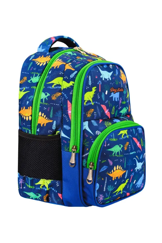 Lisanslı Dinozor Desenli 3'lü Set Ilkokul Çantası, Termal Beslenme Çantası Ve Kalem Kutusu Seti-Civit - 3