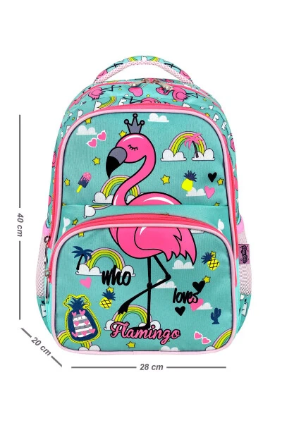 Lisanslı Flamingo 3'lü Set İlkokul Çantası, Termal Beslenme Çantası ve Kalem Kutusu Seti-Mint Yeşili - 2
