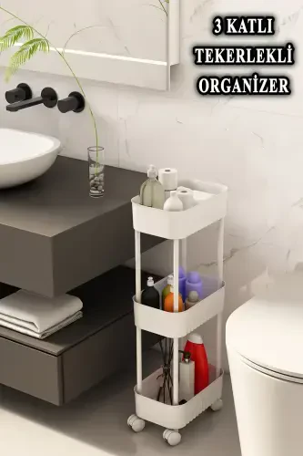 Lisbon Multi-Purpose 3-Tier Under Sink Organizer Cabinet Countertop Wheeled Organizer-WHITE - 1