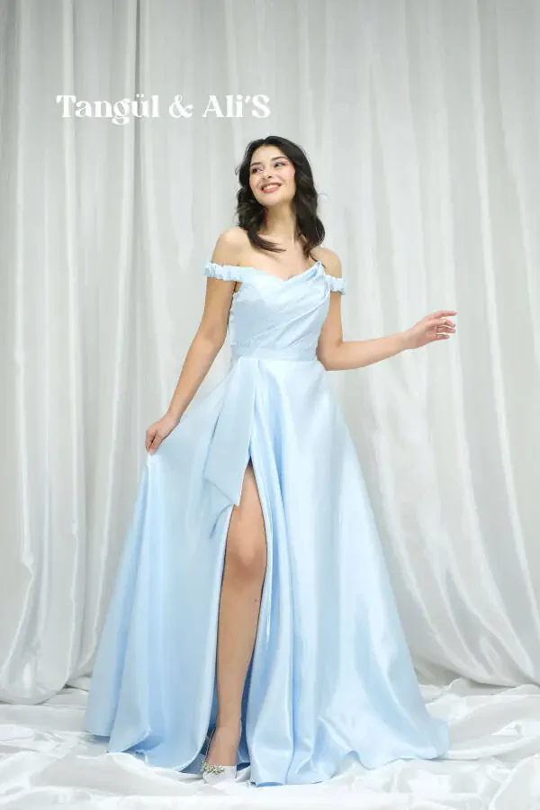 Lisbon Satin Drape Moviy Maksi Ko'ylak - Moviy - 2