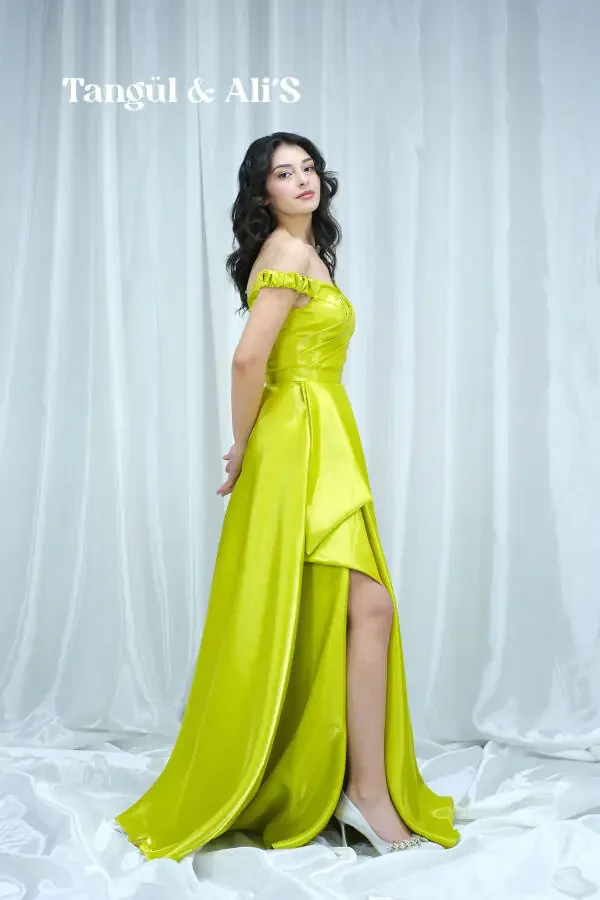 Lisbon Satin Draped Green Maxi Dress - 3