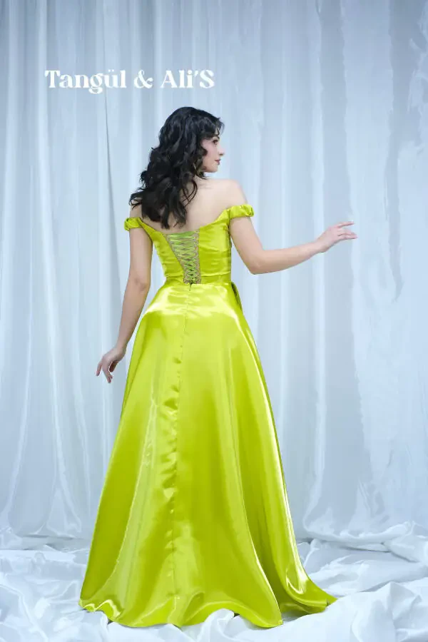 Lisbon Satin Draped Green Maxi Dress - 4