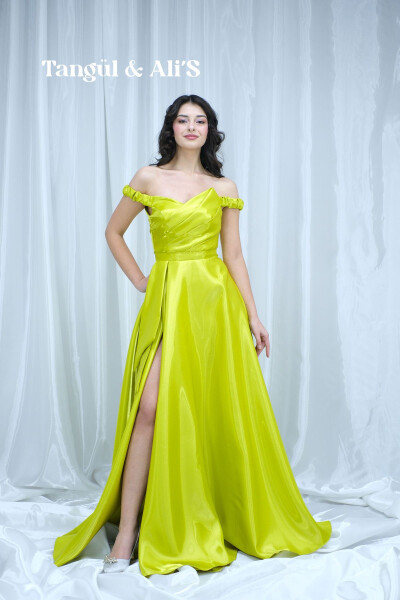 Lisbon Satin Draped Green Maxi Dress - 2