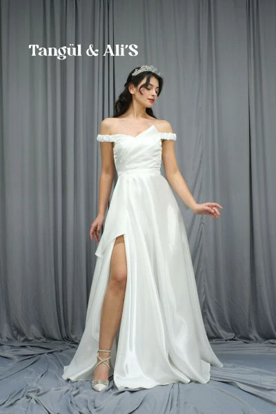 Lisbon Satin Draped White Maxi Dress-White - TANGÜL&ALI'S MODA EVI (1)