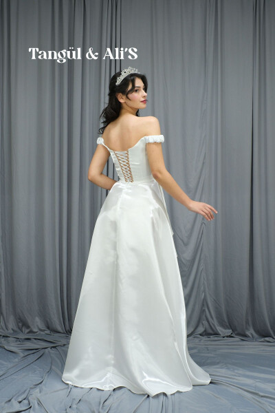 Lisbon Satin Draped White Maxi Dress-White - 4