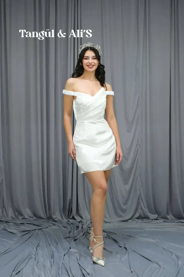 Lisbon Satin Draped White Mini Dress - 1