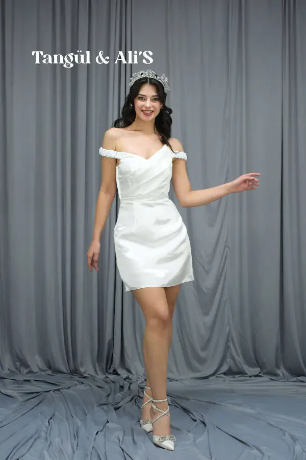 Lisbon Satin Draped White Mini Dress - 2