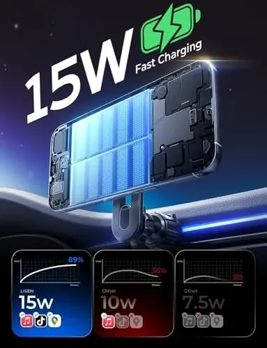 LISEN for iPhone 17 MagSafe Car Mount Charger, [Safer & Faster] Vent Magnetic Wireless Car Charger, Car Vent Phone Mount Charger Fits iPhone 17Pro/ Max/Air 16 15 14 13, Samsung with MagSafe Case - 3