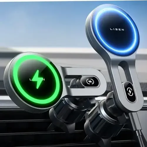LISEN for iPhone 17 MagSafe Car Mount Charger, [Safer & Faster] Vent Magnetic Wireless Car Charger, Car Vent Phone Mount Charger Fits iPhone 17Pro/ Max/Air 16 15 14 13, Samsung with MagSafe Case - 4