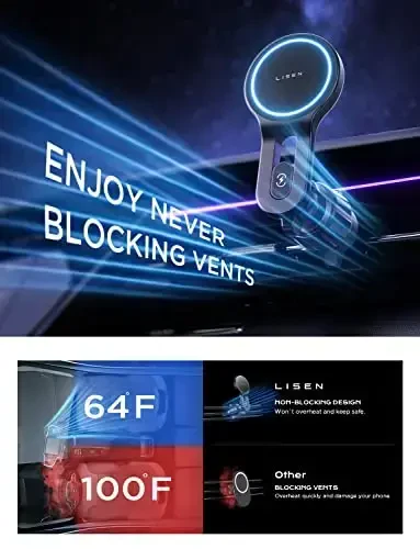 LISEN for 15W MagSafe Car Mount Charger, [Safer & Faster] Vent Magnetic Wireless Car Charger, Car Vent Phone Mount Charger Fits iPhone 16 Pro Max Plus 15 14 13 12, Samsung with MagSafe Case, Red - 5