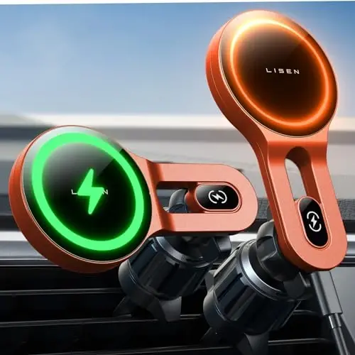 LISEN for 15W MagSafe Car Mount Charger, [Safer & Faster] Vent Magnetic Wireless Car Charger, Car Vent Phone Mount Charger Fits iPhone 16 Pro Max Plus 15 14 13 12, Samsung with MagSafe Case, Red - 1