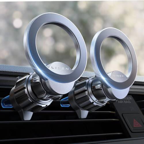 LISEN 2 Pack Fits MagSafe Car Mount, MagSafe 3 Car Mount Vent - [24 Super Magnets] Air Vent Phone Holder Car, Hands Free Cell Phone Holder Clip for iPhone 15 14 13 Pro Plus Max Mini Mag Safe Case - 1