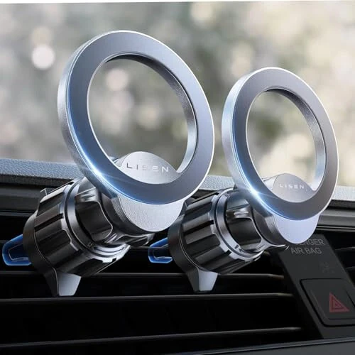 LISEN 2 Pack Fits MagSafe Car Mount, MagSafe 3 Car Mount Vent - [24 Super Magnets] Air Vent Phone Holder Car, Hands Free Cell Phone Holder Clip for iPhone 15 14 13 Pro Plus Max Mini Mag Safe Case - 5