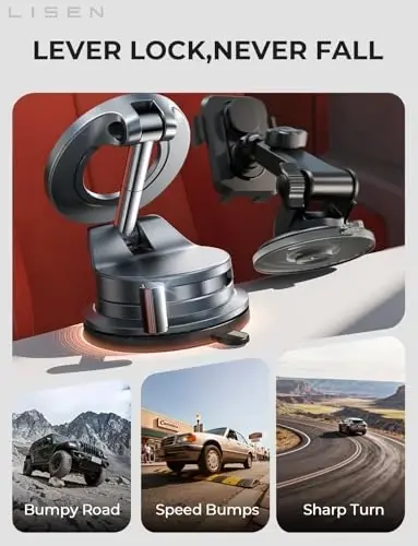 LISEN 2 Pack for MagSafe Car Mount [3800gf Strong Magnet&90+LBS Suction] 360° Adjustable Vacuum Magnetic Phone Holders for Your Car, for iPhone 18 Pro Max 17 16 15 14 13 12 Plus Air All Smartphone - 2