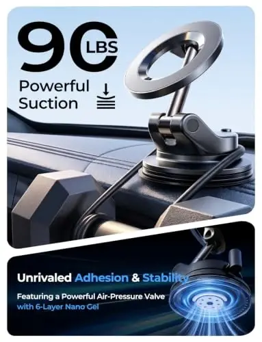 LISEN 2 Pack for MagSafe Car Mount [3800gf Strong Magnet&90+LBS Suction] 360° Adjustable Vacuum Magnetic Phone Holders for Your Car, for iPhone 18 Pro Max 17 16 15 14 13 12 Plus Air All Smartphone - 3