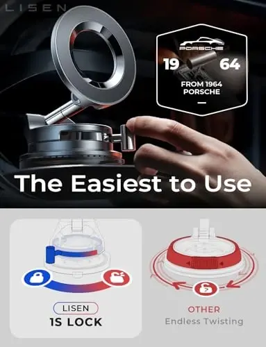 LISEN 2 Pack for MagSafe Car Mount [3800gf Strong Magnet&90+LBS Suction] 360° Adjustable Vacuum Magnetic Phone Holders for Your Car, for iPhone 18 Pro Max 17 16 15 14 13 12 Plus Air All Smartphone - 6