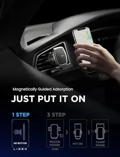 LISEN 2-Pack Magnetic Phone Holder for Car: 6 Military Magnets, Gold Vent Phone Mount - 4