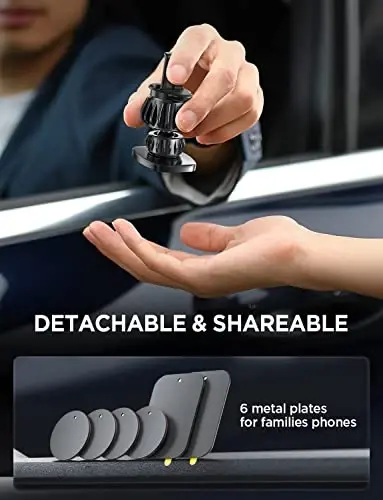LISEN 2 Pack Magnetic Phone Holder for Your Car - 6 Military Magnets Vent Cell Phone Mount (Silver) - 7