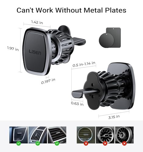 LISEN 2 Pack Magnetic Phone Holder for Your Car Mount 6 Military Magnets Car Phone Holder Mount Vent Cell Phone Holdeer Mount Vent Cell Phone Holder (Black) - 6