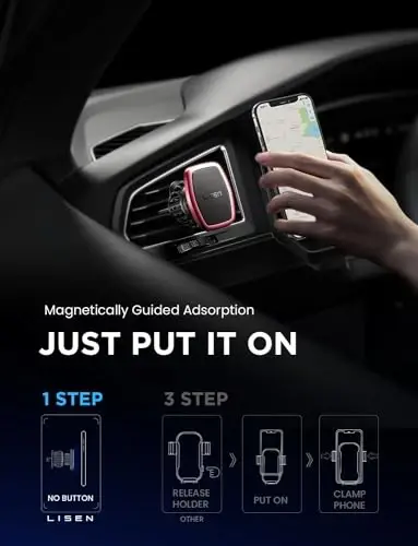 LISEN 2 Pack Magnetic Phone Holder for Your Car Mount 6 Military Magnets Car Phone Holder Mount Vent Cell Phone Holdeer Mount Vent Cell Phone Holder (Red) - 4