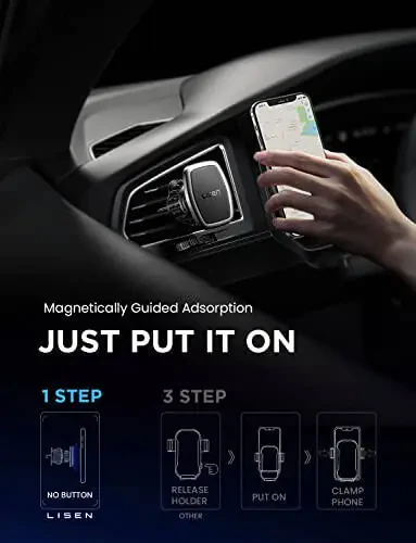 LISEN 2 Pack Magnet for Phone Car Mount Magnetic Phone Holder for Your Car Vent 6 Military Magnets Vent Cell Phone Holder Mount for Car Plate Fit All iPhone 16/15/14/13 Pro Max Plus Samsung S25 - 4