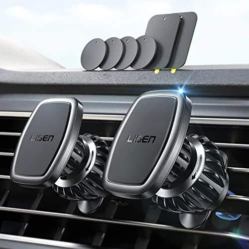 LISEN 2 Pack Magnet for Phone Car Mount Magnetic Phone Holder for Your Car Vent 6 Military Magnets Vent Cell Phone Holder Mount for Car Plate Fit All iPhone 16/15/14/13 Pro Max Plus Samsung S25 - LISEN