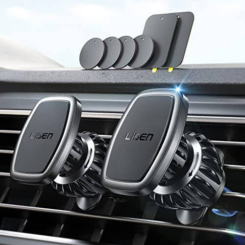 LISEN 2 Pack Magnet for Phone Car Mount Magnetic Phone Holder for Your Car Vent 6 Military Magnets Vent Cell Phone Holder Mount for Car Plate Fit All iPhone 16/15/14/13 Pro Max Plus Samsung S25 - 1