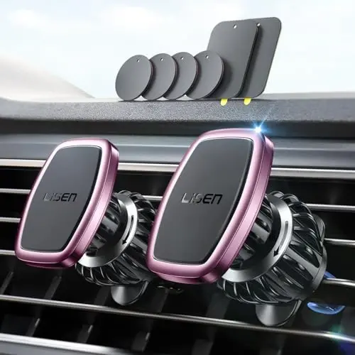 LISEN 2 Pack Magnetic Phone Holder for Your Car Mount 6 Military Magnets Car Phone Holder Mount Vent Cell Phone Holdeer Mount Vent Cell Phone Holder (Pink) Back to School Supplies - 1
