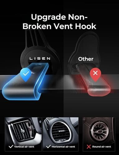 LISEN 2 Pack MagSafe Car Mount Fits iPhone 17 Pro Max Air 16 15 14 13 Mag Safe Case, Magnetic Phone Holder for Car[24 Super Magnets] car Vent Phone Mount, Mag Safe Phone Holder Car Accessories, Black - 7