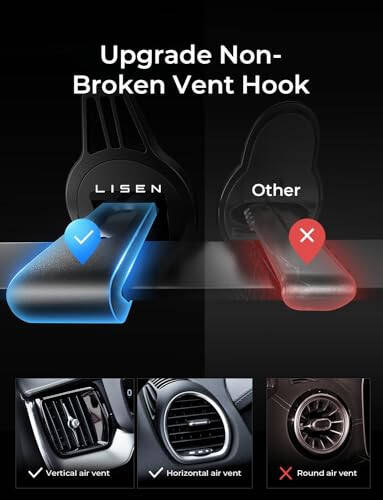 LISEN 2 Pack MagSafe Car Mount Fits iPhone 17 Pro Max Air 16 15 14 13 Mag Safe Case, Magnetic Phone Holder for Car[24 Super Magnets] car Vent Phone Mount, Mag Safe Phone Holder Car Accessories, Black - 7