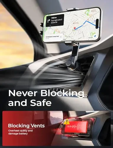 LISEN for iPhone 17 Mount for Car Vent [Never Blocking] 360 Rotatable Car Phone Holder Air Vent Clip Hands Free Cellphone Car Mount for iPhone 17 Pro Max Plus 17 pro max 16 15 Samsung Android, Black - 4