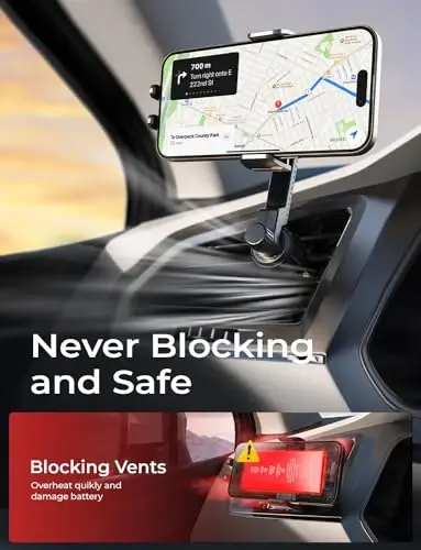 LISEN for iPhone 17 Mount for Car Vent [Never Blocking] 360 Rotatable Car Phone Holder Air Vent Clip Hands Free Cellphone Car Mount for iPhone 17 Pro Max Plus 17 pro max 16 15 Samsung Android, Black - 4
