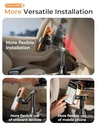 LISEN Upgraded Version Cup Holder Phone Holder 360° Adjustable Long Neck Car Phone Mount Golf Cart Phone Holder, Truck Jeep Accessories for iPhone 17 Air Pro Samsung Google and All 4-7'' Phone - 4