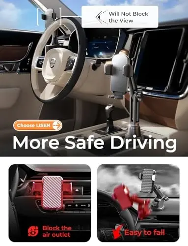 LISEN Upgraded Version Cup Holder Phone Holder 360° Adjustable Long Neck Car Phone Mount Golf Cart Phone Holder, Truck Jeep Accessories for iPhone 17 Air Pro Samsung Google and All 4-7'' Phone - 5