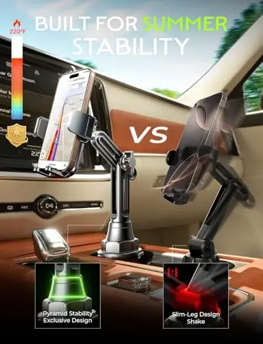 LISEN Upgraded Version Cup Phone Holder for Car 360° Adjustable Long Neck Car Phone Mount Golf Cart Phone Holder, Truck Jeep Accessories for iPhone 17 Air Pro Max Samsung Google and All 4-7'' Phone - 3